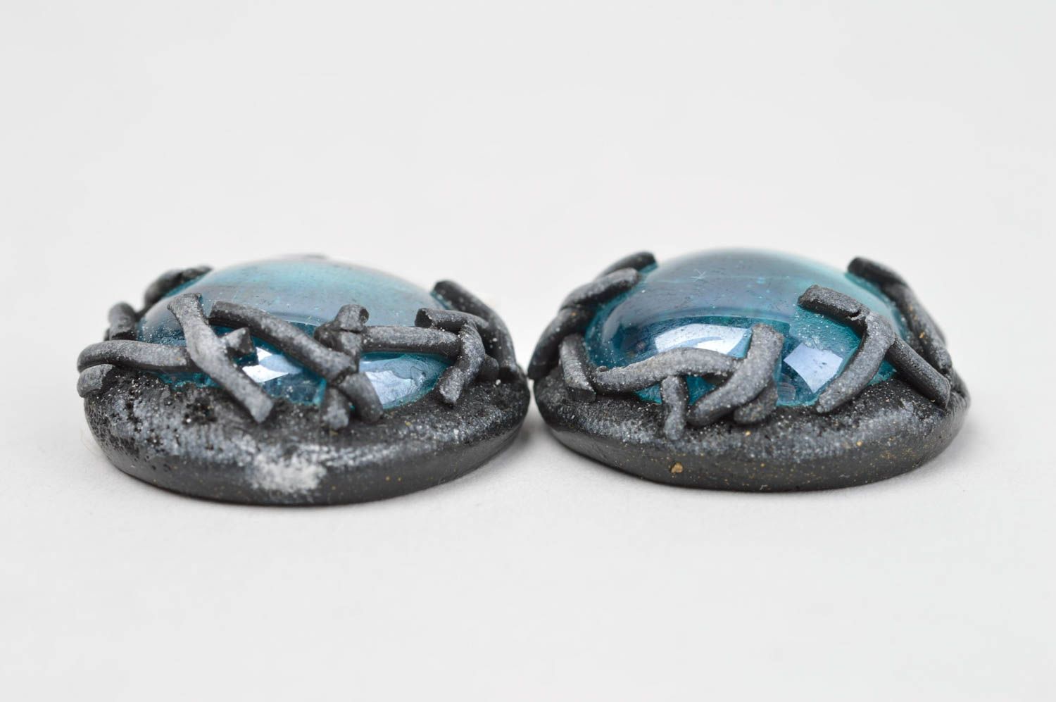 Blaue Ohrringe aus Polymer Ton rund originell handmade Schmuck für Frauen  foto 3