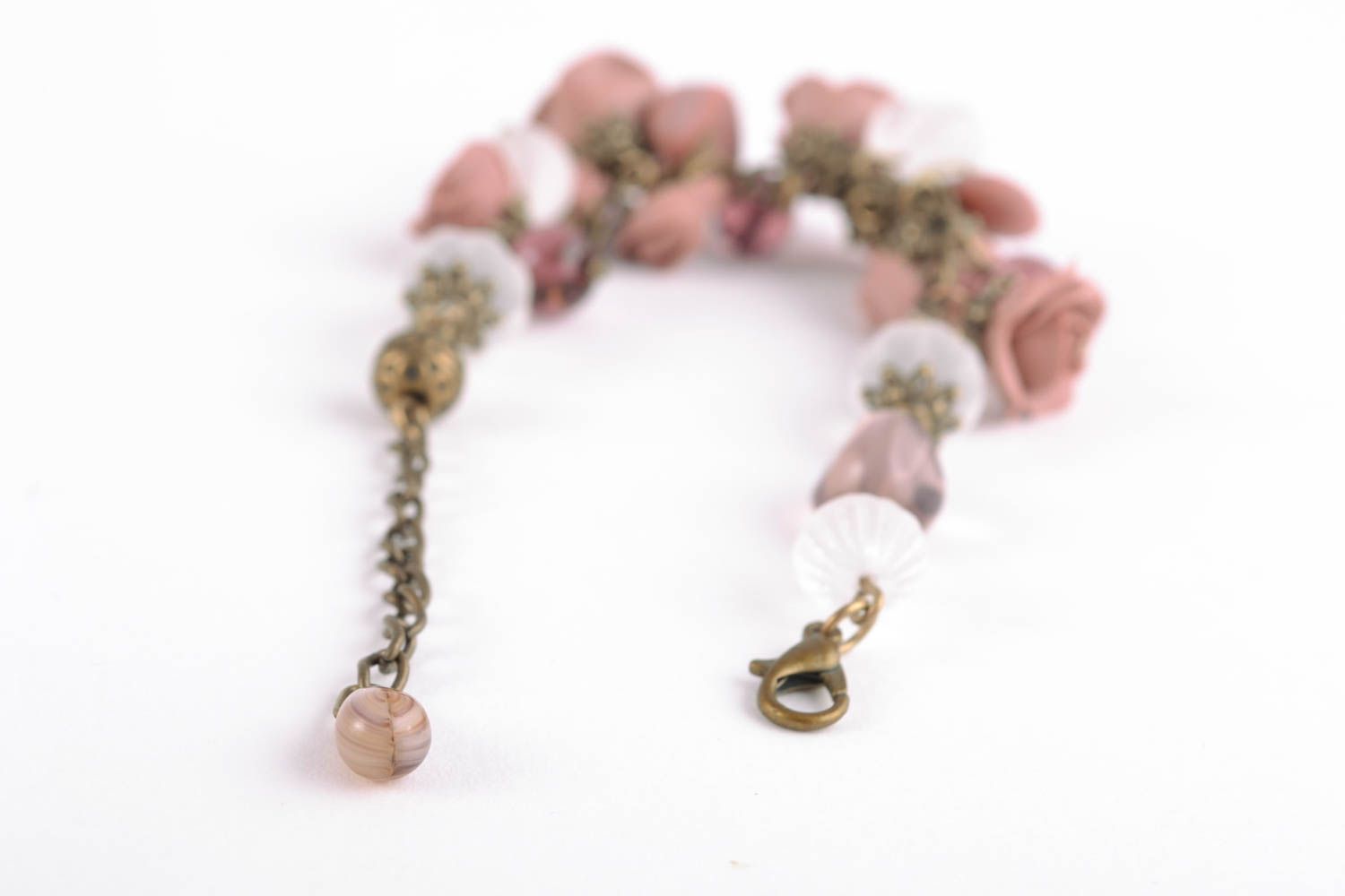 Bracelet fleurs en pâte polymère sur chaîne fait main original pour femme photo 4