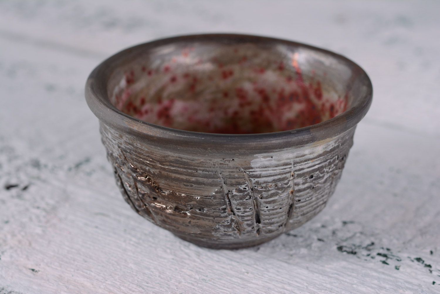 3,5 handmade ceramic pinch clay snack bowl in silver color 0,26 lb photo 4