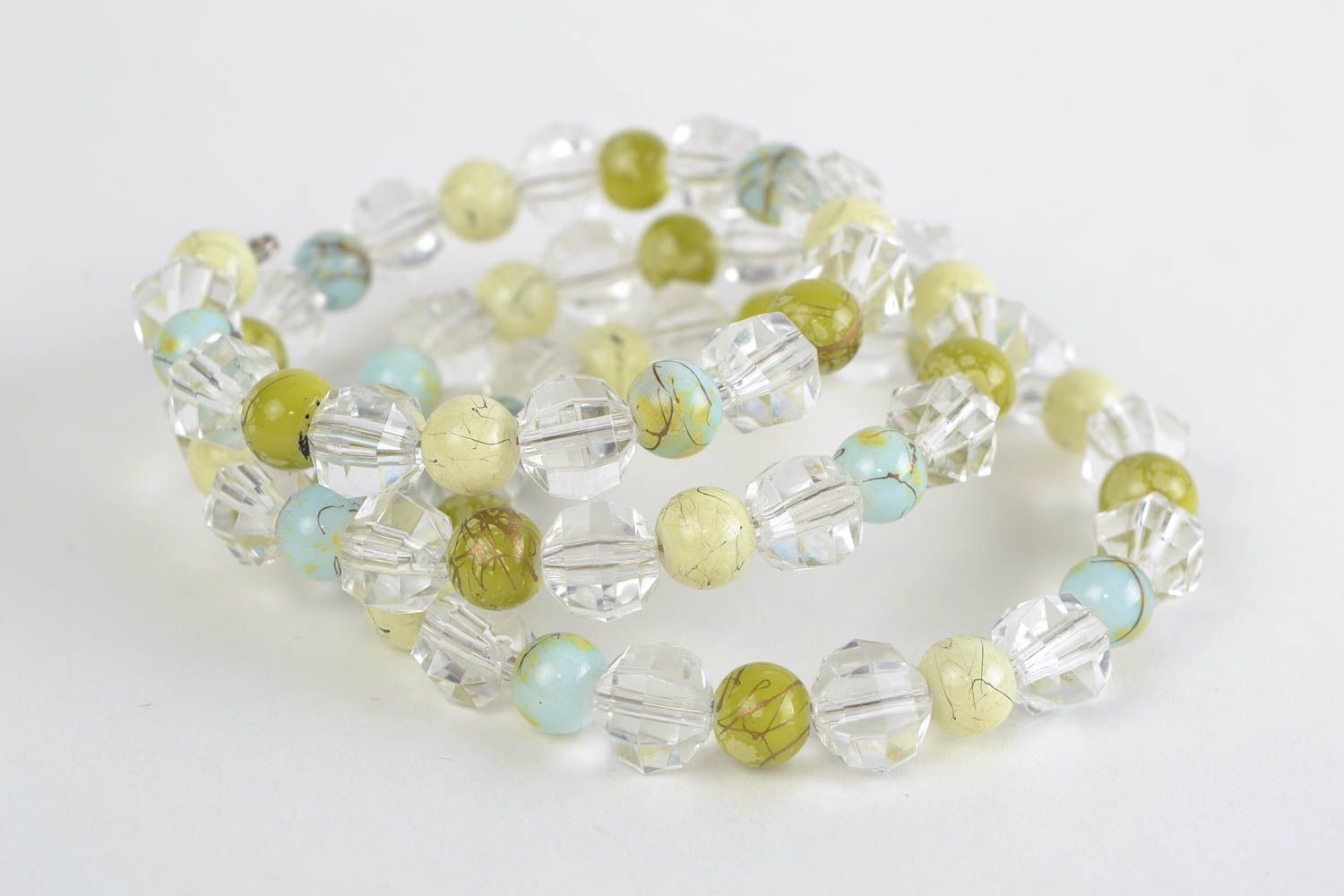 Gentle bracelet with a transparent acrylic beads in three rows handmade jewelry photo 5