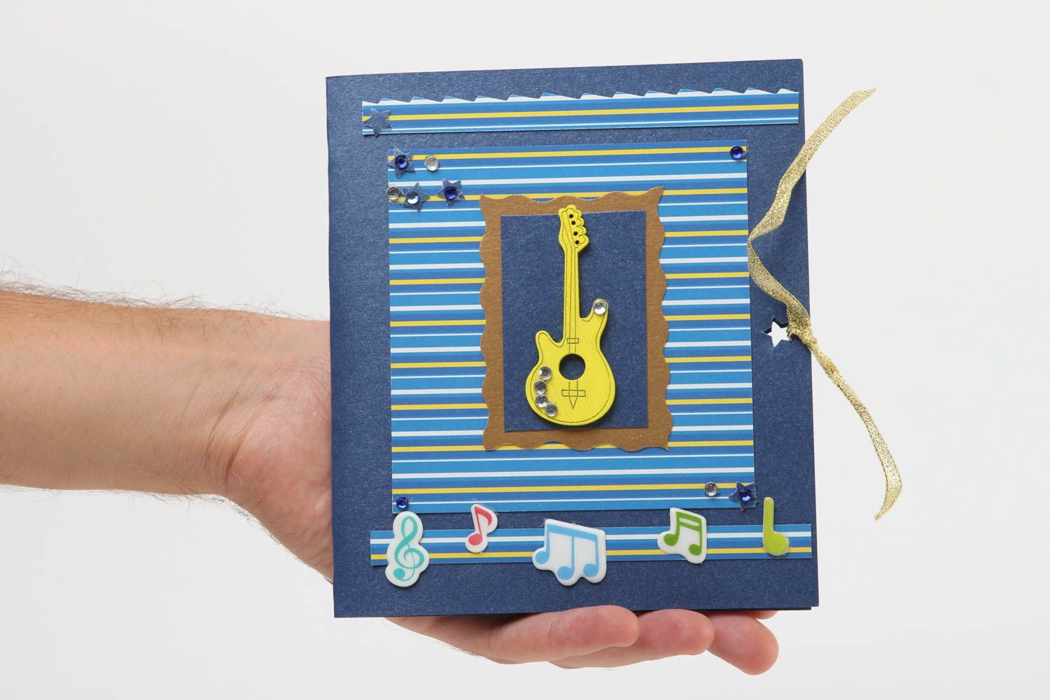 Tarjeta de felicitación azul con guitarra postal hecha a mano regalo original foto 5