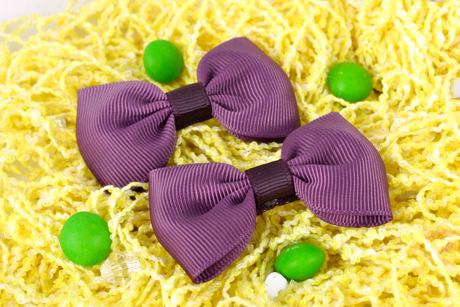 Unusual handmade hair bow 2 pieces textile barrette hair clip small gifts photo 1