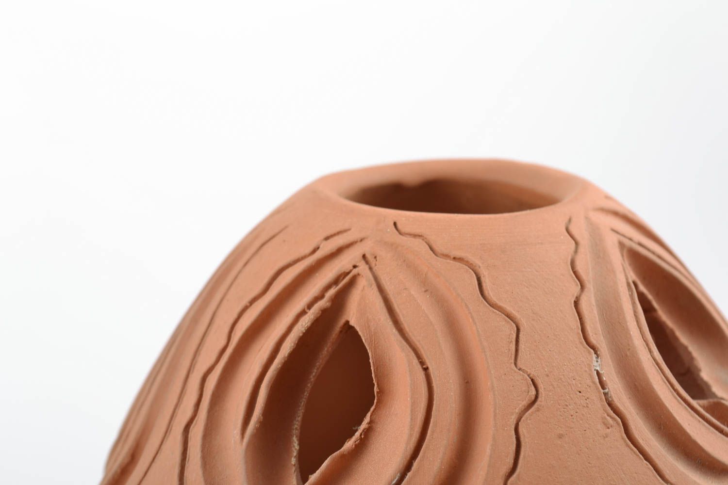 Vase oeuf décoratif en terre cuite de taille moyenne fait main marron original  photo 5