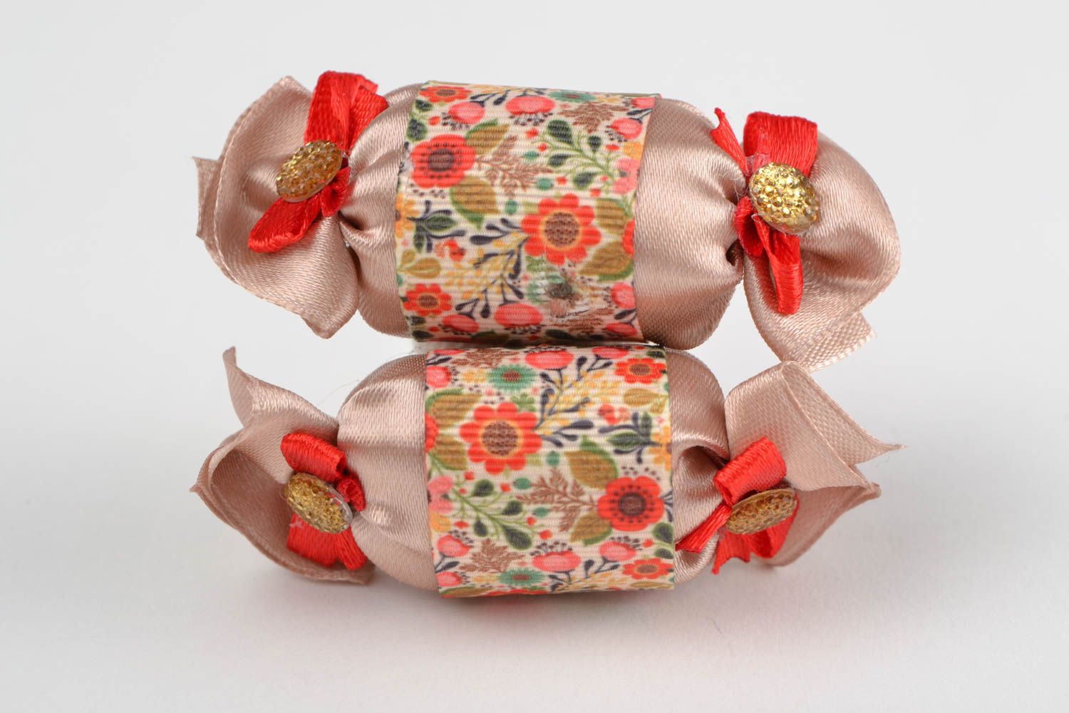 Festive handmade designer children's ribbon hair ties set 2 pieces photo 3