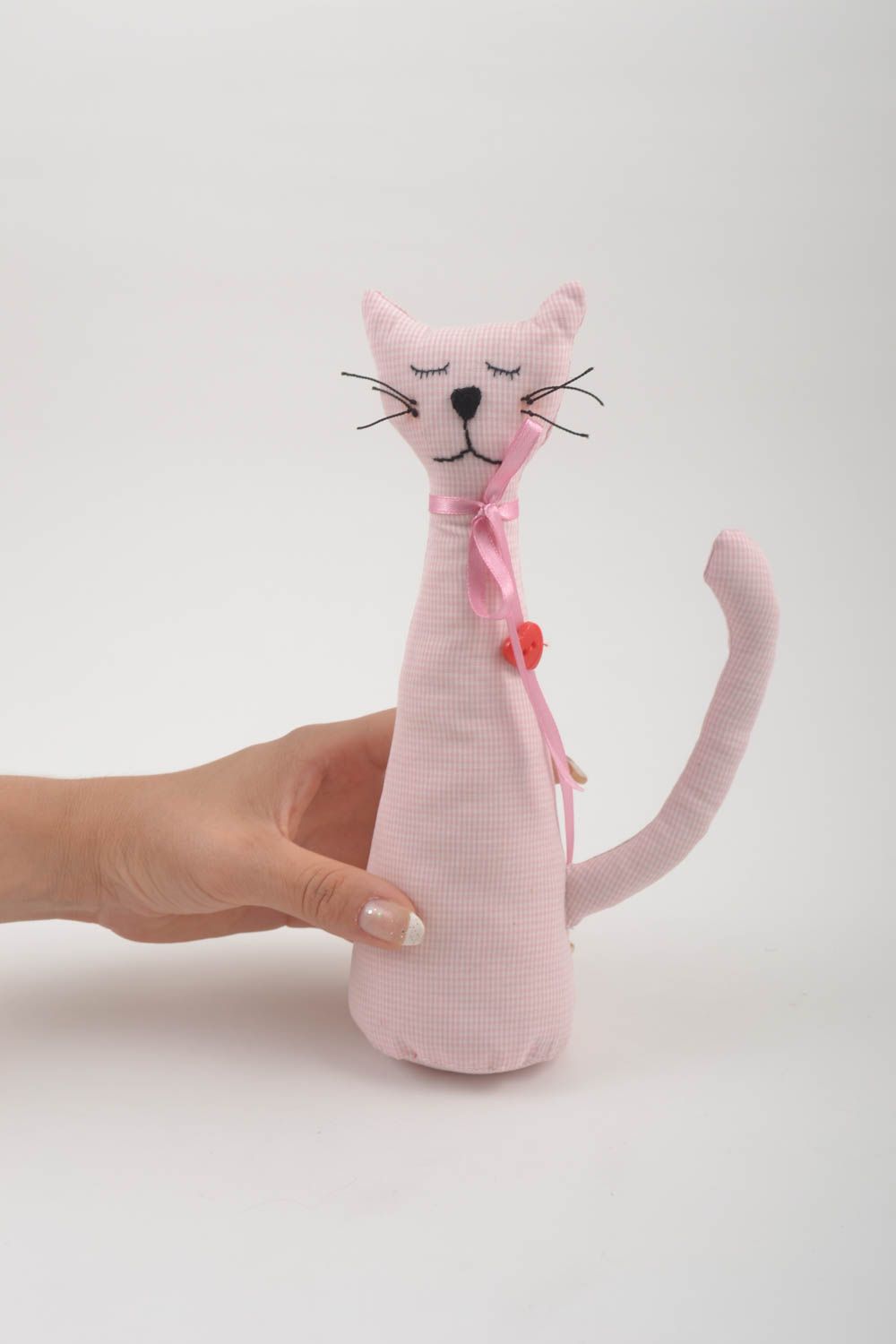 Игрушка кот ручной работы детская игрушка розовая мягкая игрушка из ткани фото 5