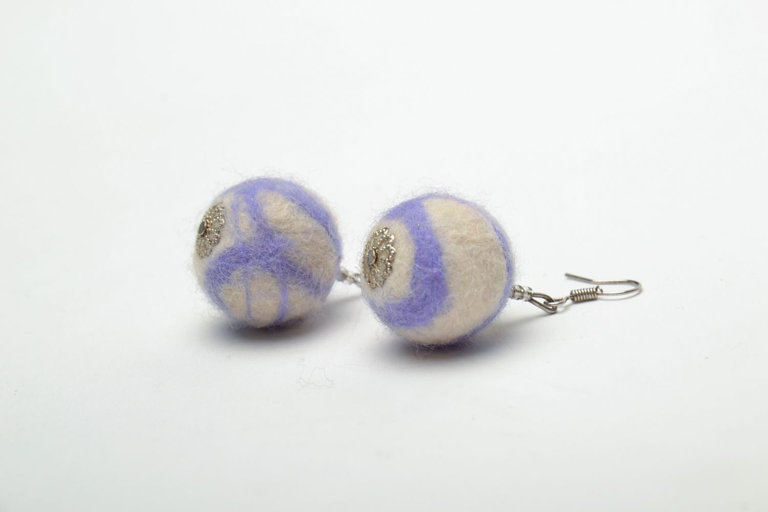 Light felted wool ball earrings photo 4
