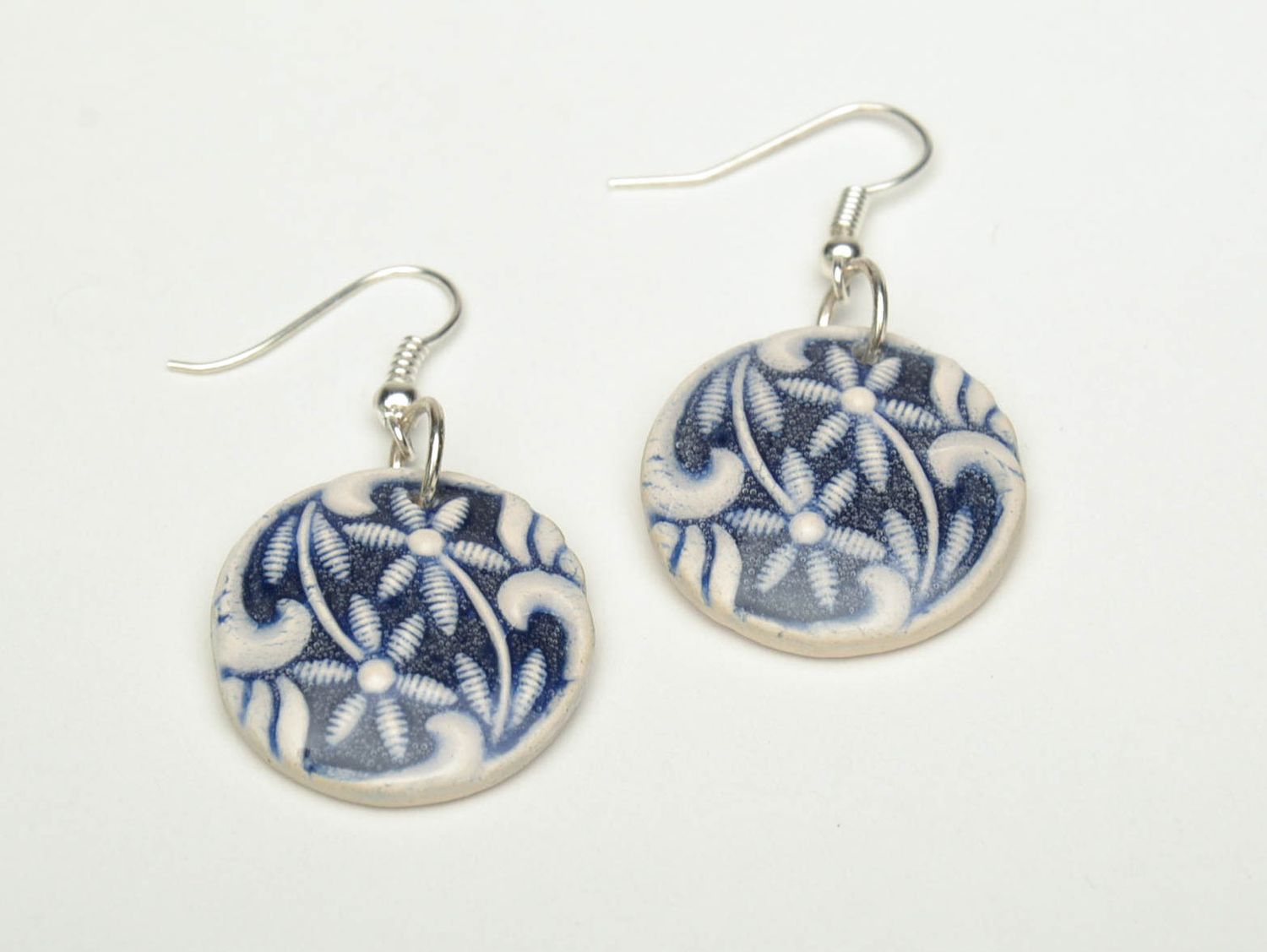 Ceramic earrings painted with enamels Blue Frost photo 2