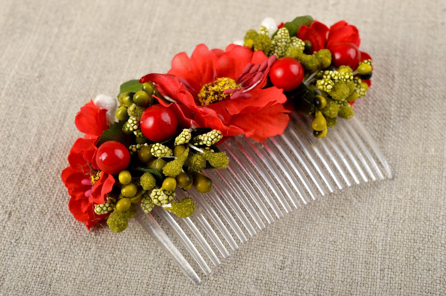 Greller roter Blumen Haarkamm handmade Damen Modeschmuck Accessoire für Haare  foto 1