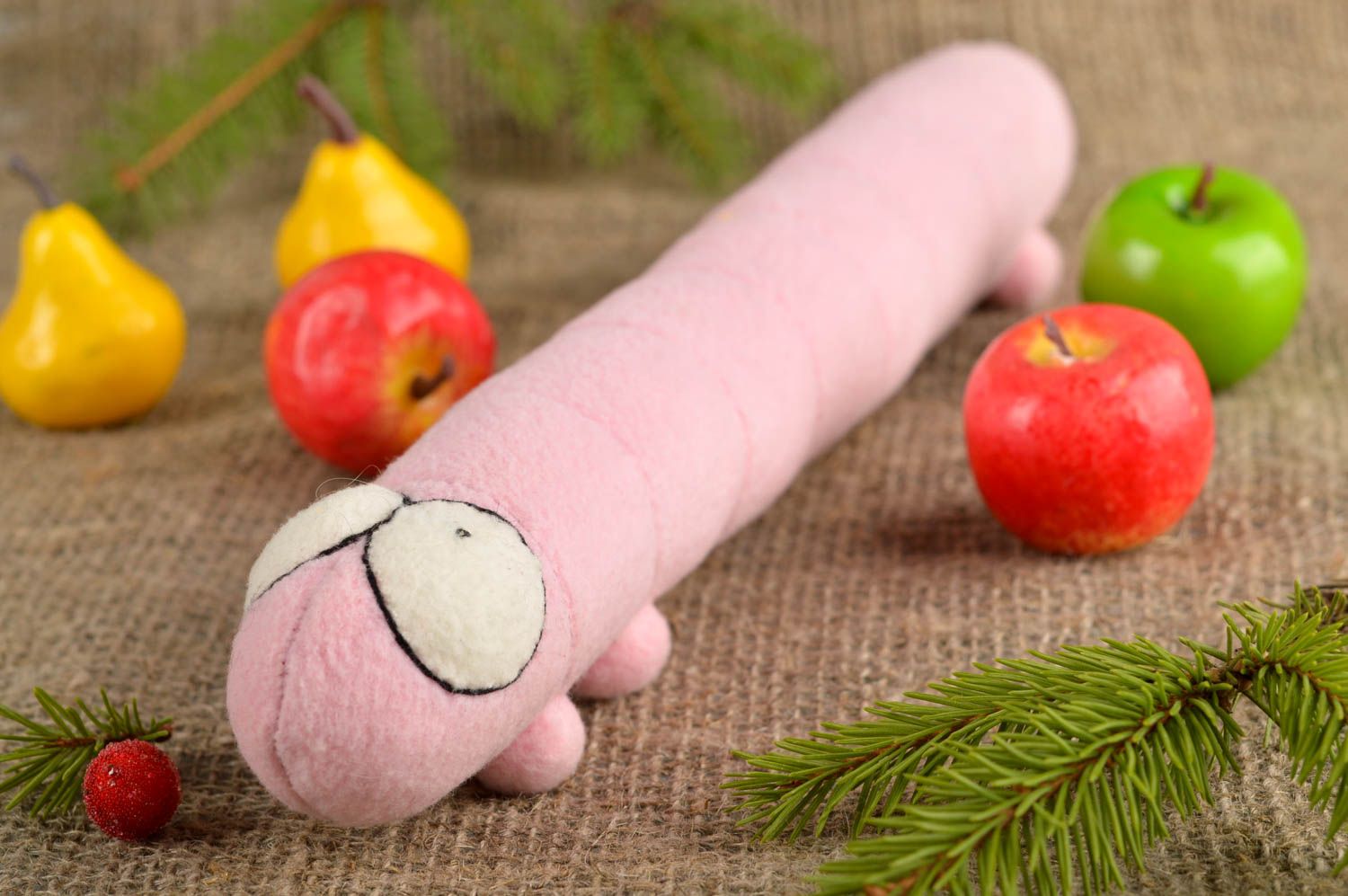Handmade Kuscheltier Raupe rosa Stoff Spielzeug Geschenk für Kinder drollig foto 1