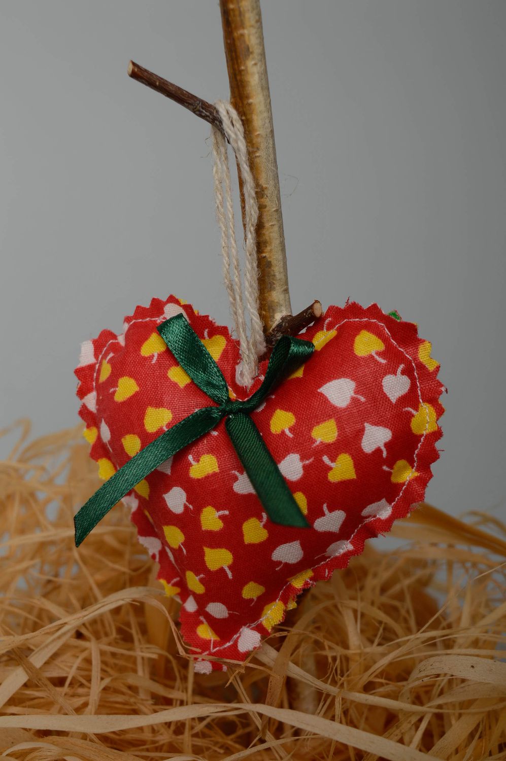 Suspension décorative Coeur avec noeud faite main photo 4
