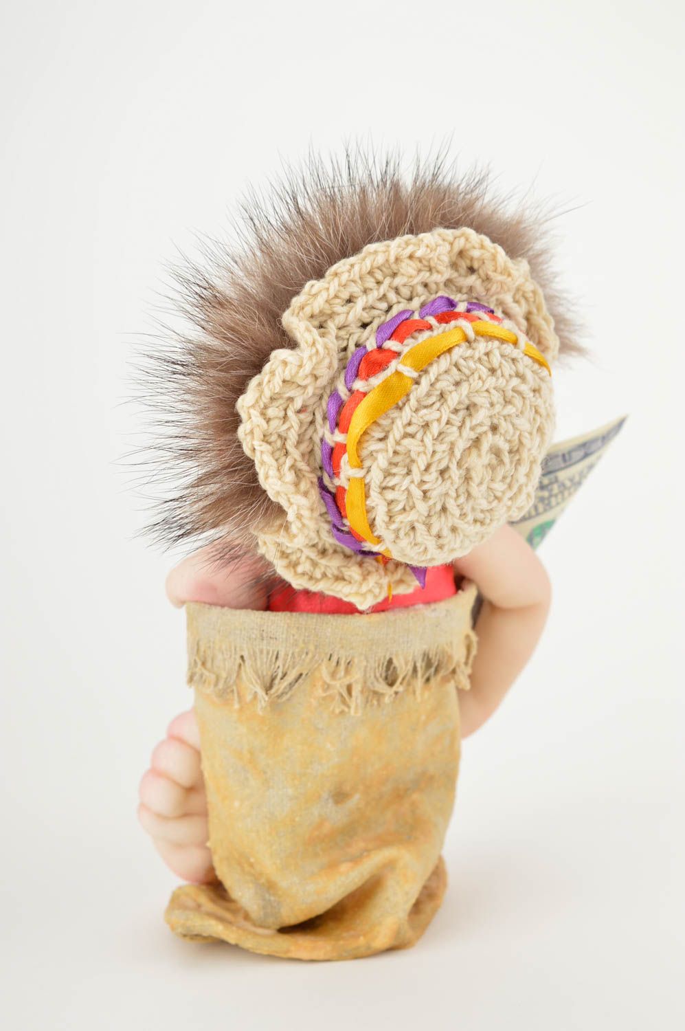 Авторская кукла игрушка ручной работы дизайнерская кукла с долларами на удачу фото 4