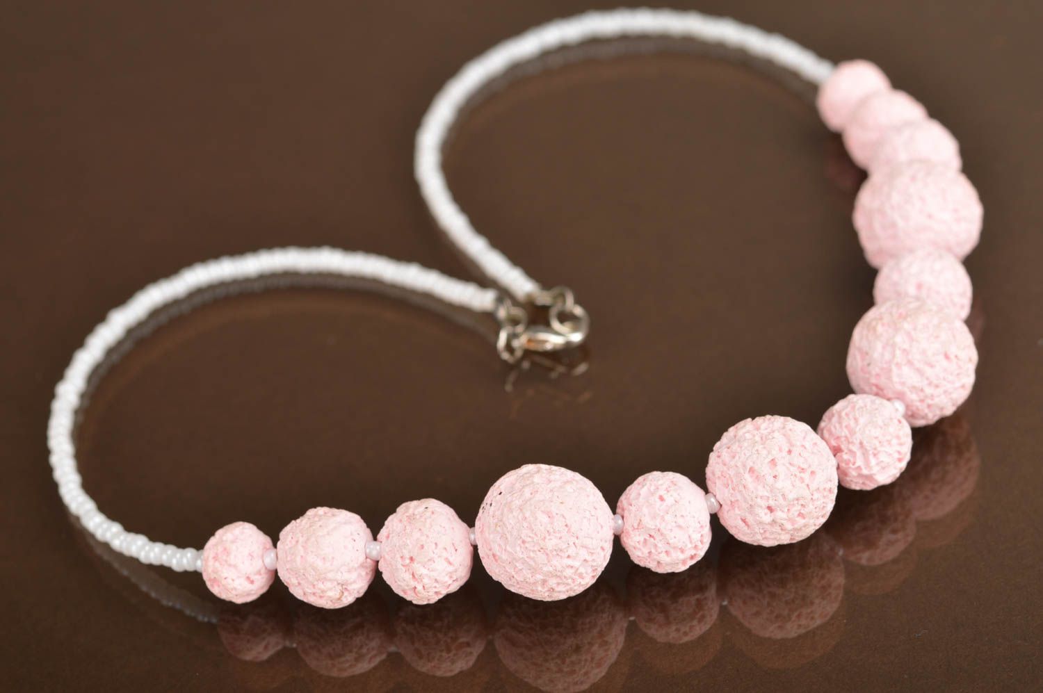 Handmade necklace made of polymer clay beautiful pink designer accessory photo 2