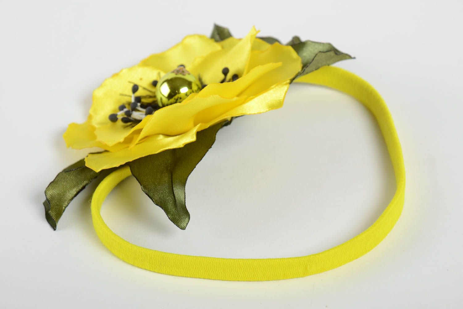 Handmade designer headband unusual accessory for hair yellow cute headband photo 5
