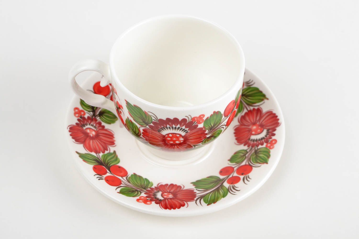 8 oz porcelain coffee cup with Russian style floral bright pattern photo 5