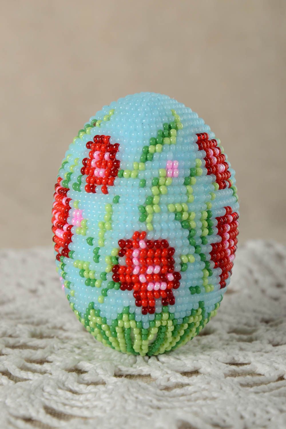 Handmade Easter decor handmade decorative egg beaded Easter egg cute souvenir photo 1