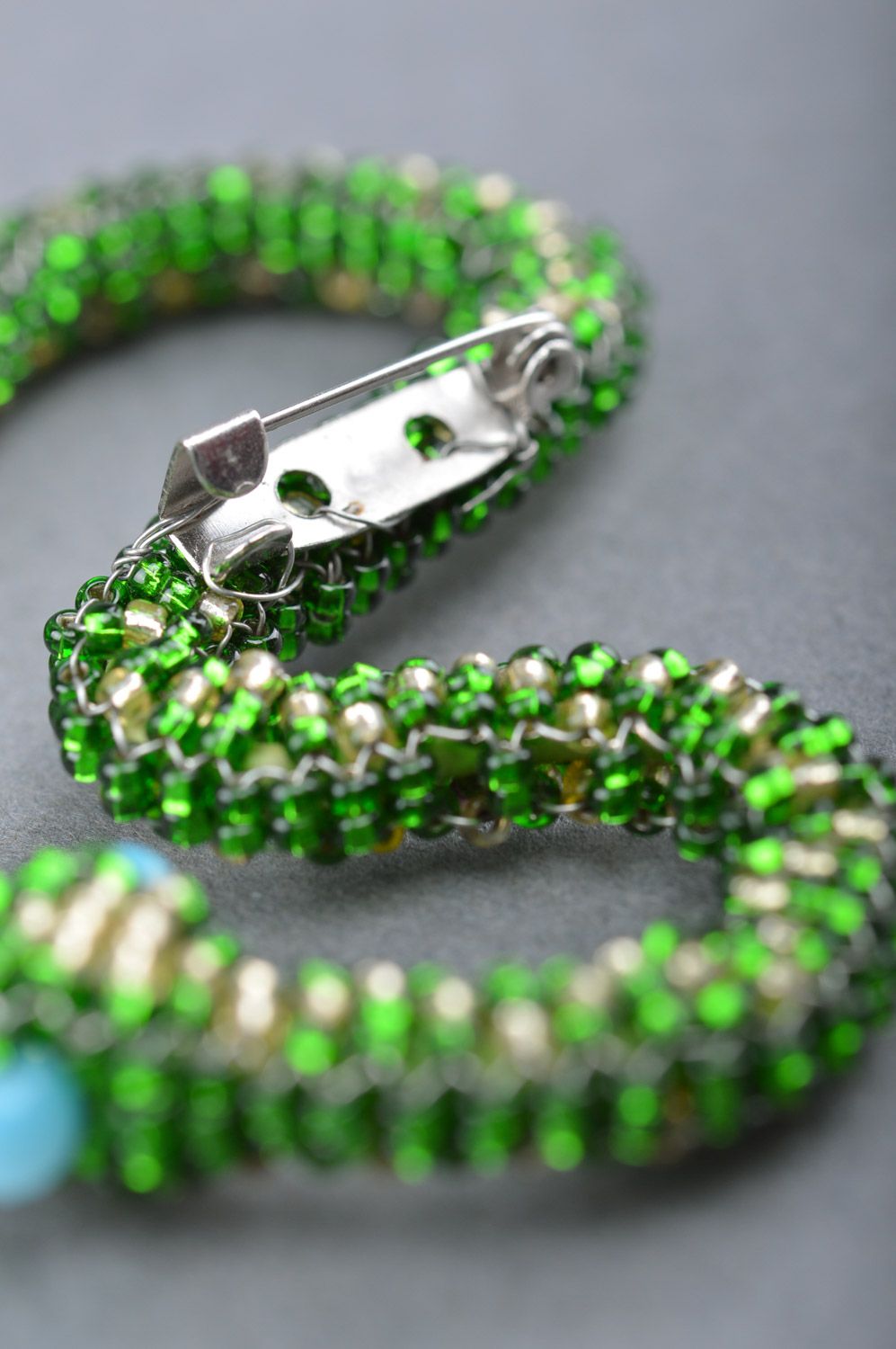 Broche en perles de rocaille faite main serpent vert accessoire original photo 5
