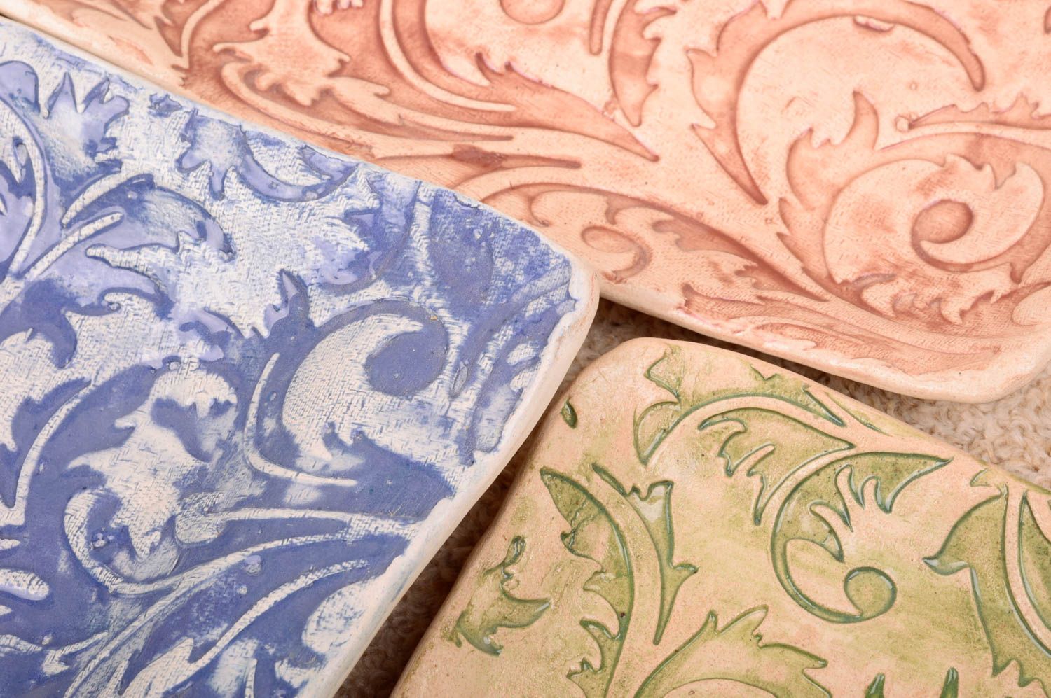 Set of 3 handmade ceramic plates decorative clay plates kitchenware designs photo 3