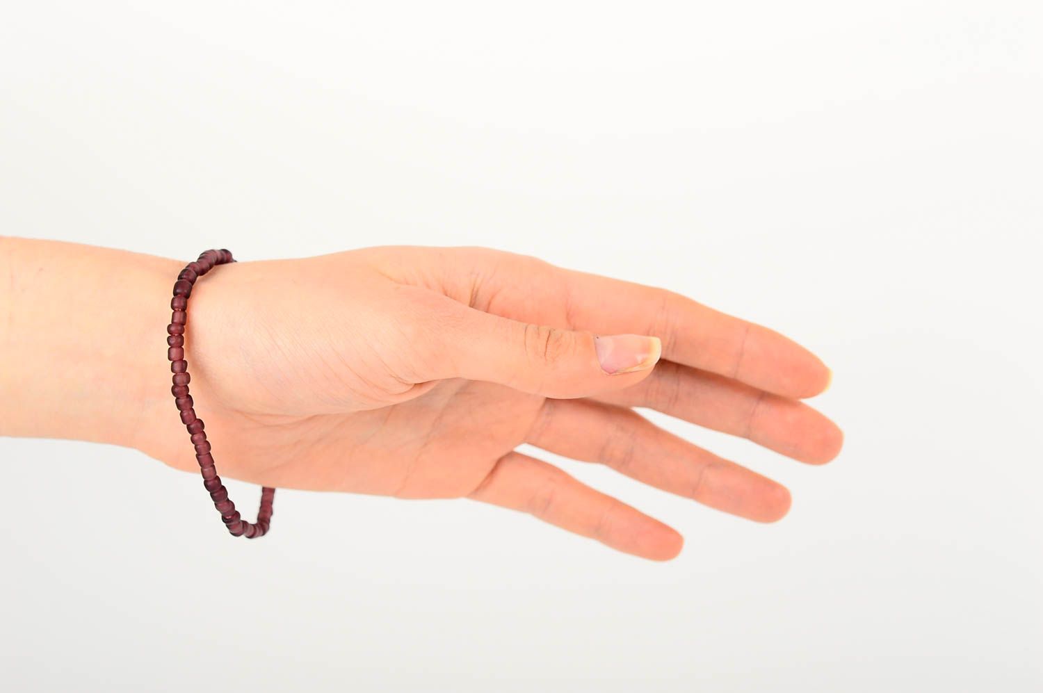 Elegant dark cherry elastic bracelet with a silver central charm for women and girls photo 2
