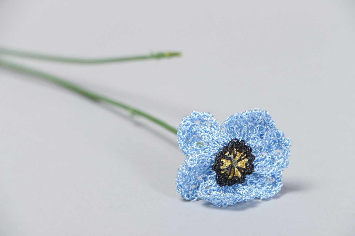 Handmade decorative crocheted flower made of artificial silk for interior photo 3