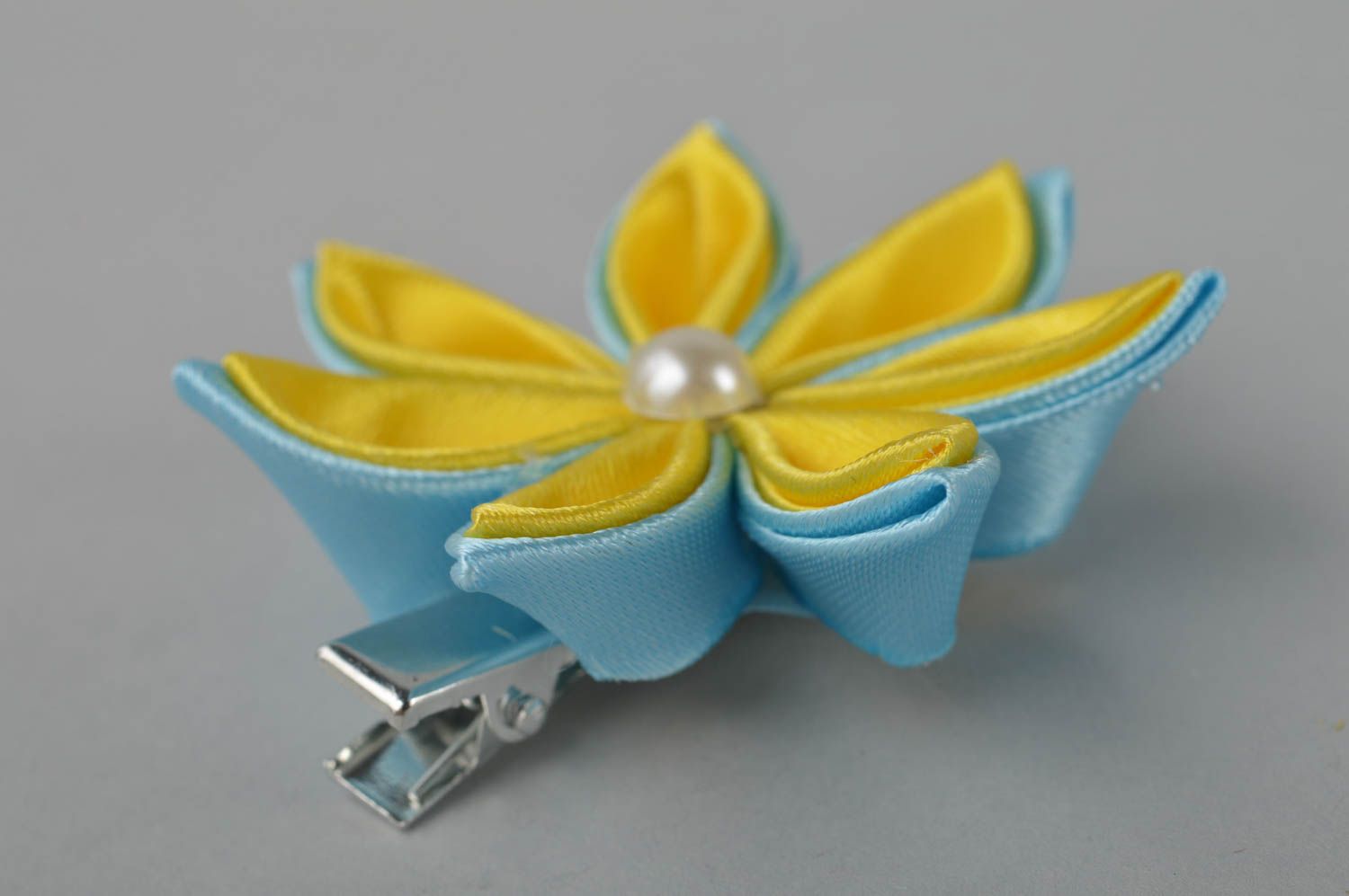 Handmade Haarklemme Blume Kinder Haarspange Accessoire für Haare blau gelb foto 5