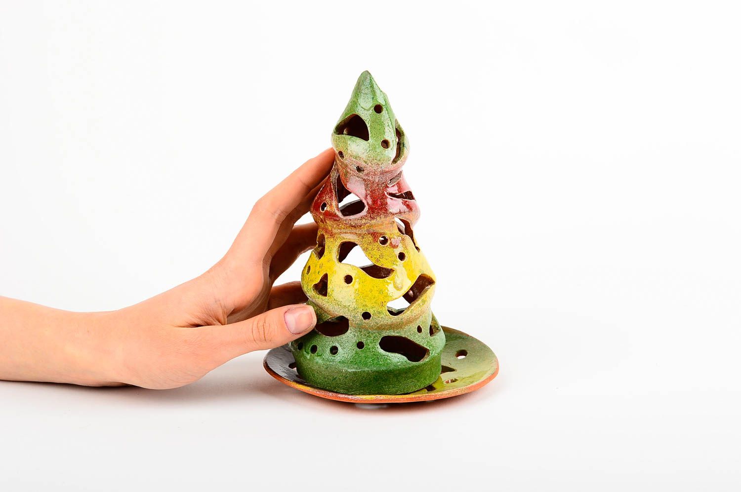 Kerzenhalter aus Ton Handmade Deco Teelichthalter bunt Designer Kerzenhalter  foto 2
