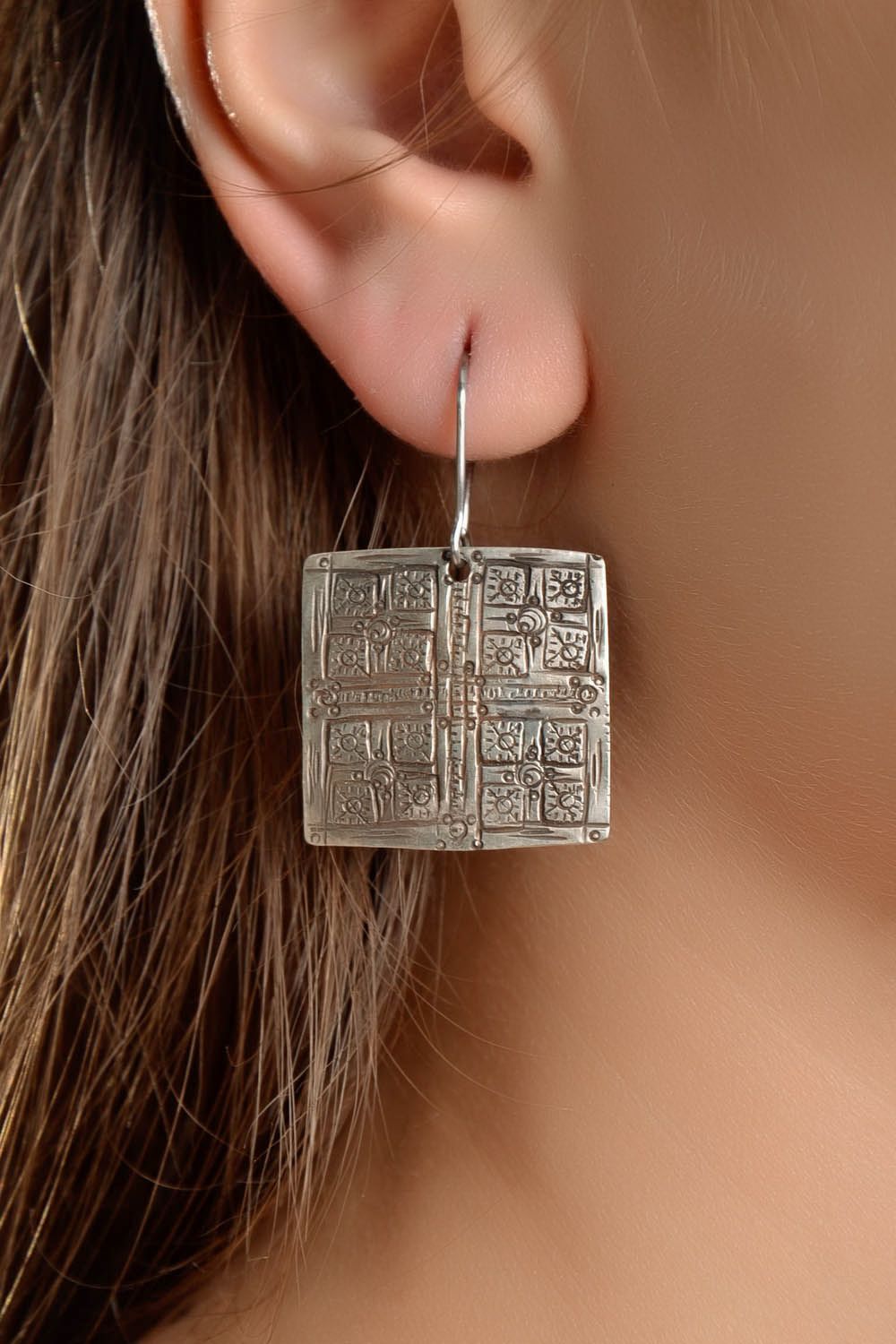 Square earrings made of melchior photo 2