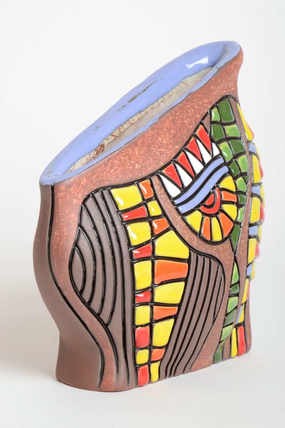 Vase argile fait main Déco maison Cadeau original multicolore forme insolite photo 2