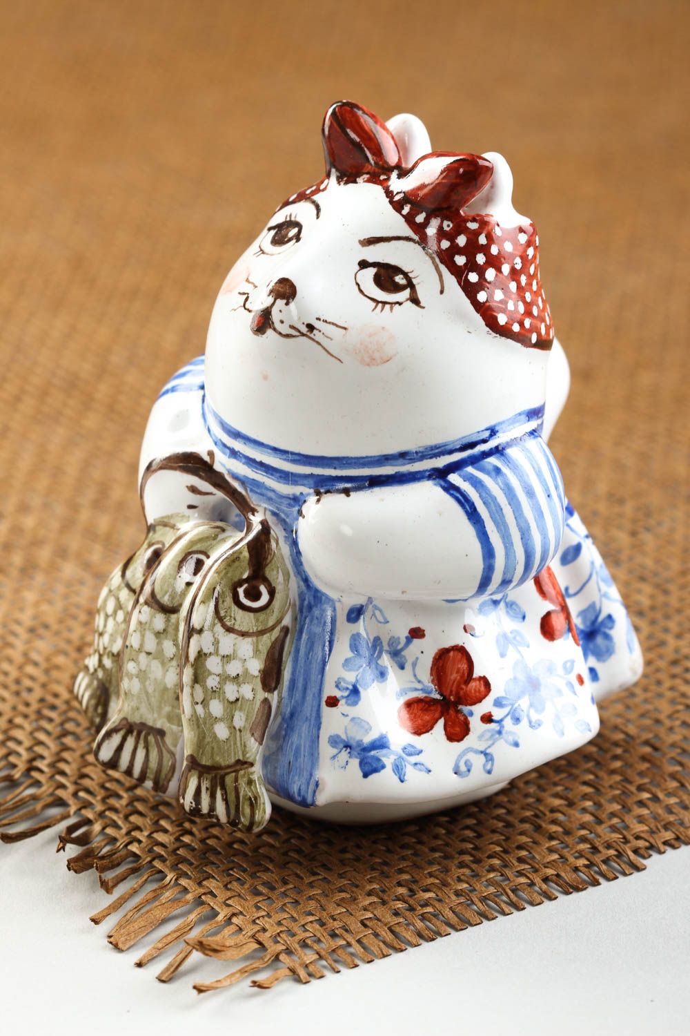 Handmade Deko Dekofigur Katze ausgefallenes Geschenk Figur aus Ton hübsch foto 1