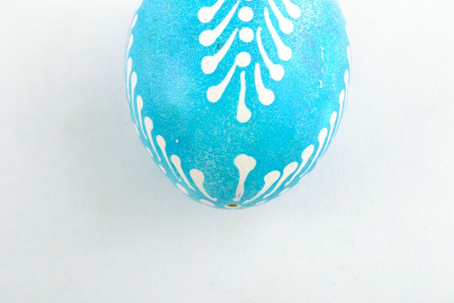 Handmade blue Easter egg pysanka painted using wax technique in Lemkiv style  photo 4