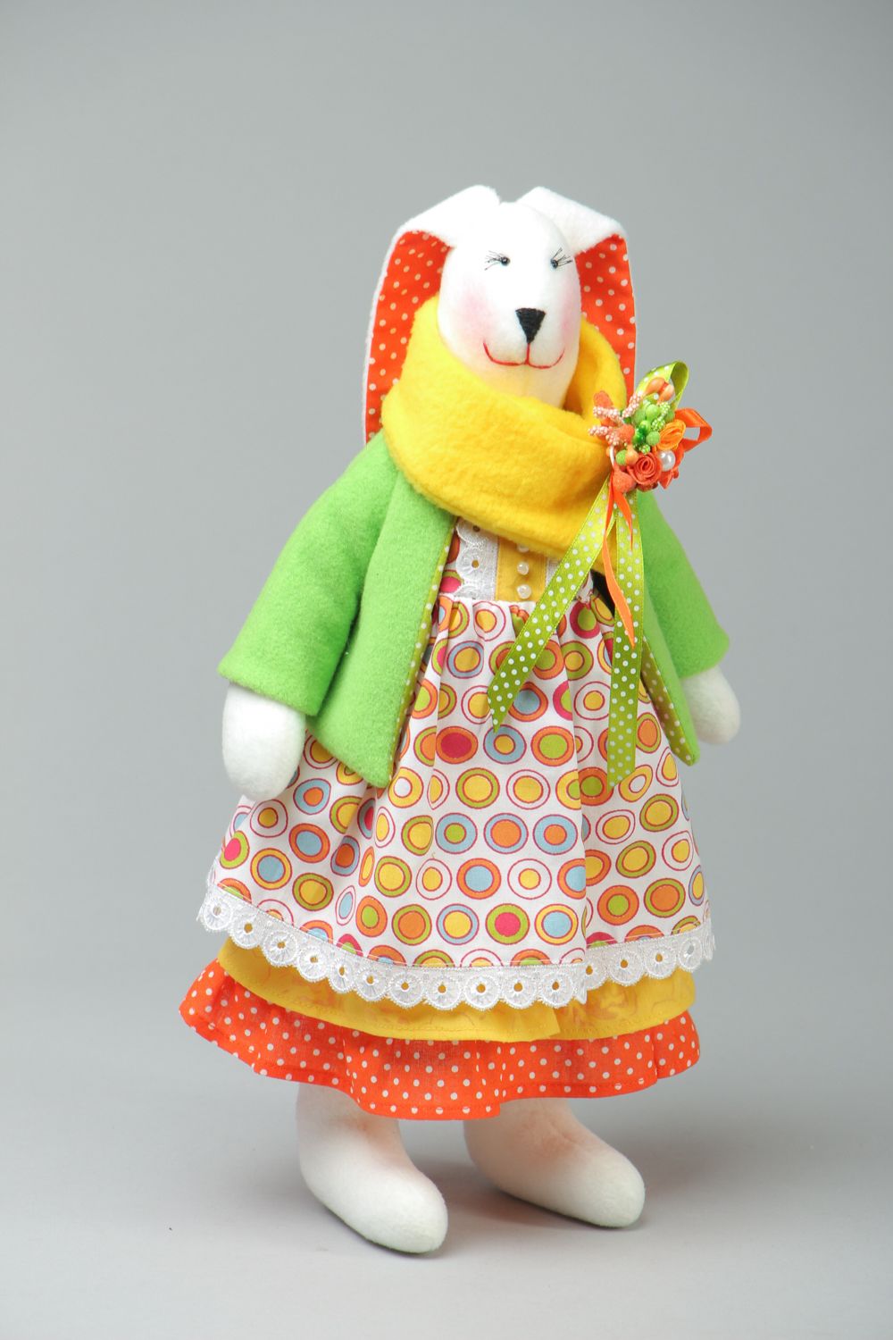 Fabric toy rabbit in dress photo 1