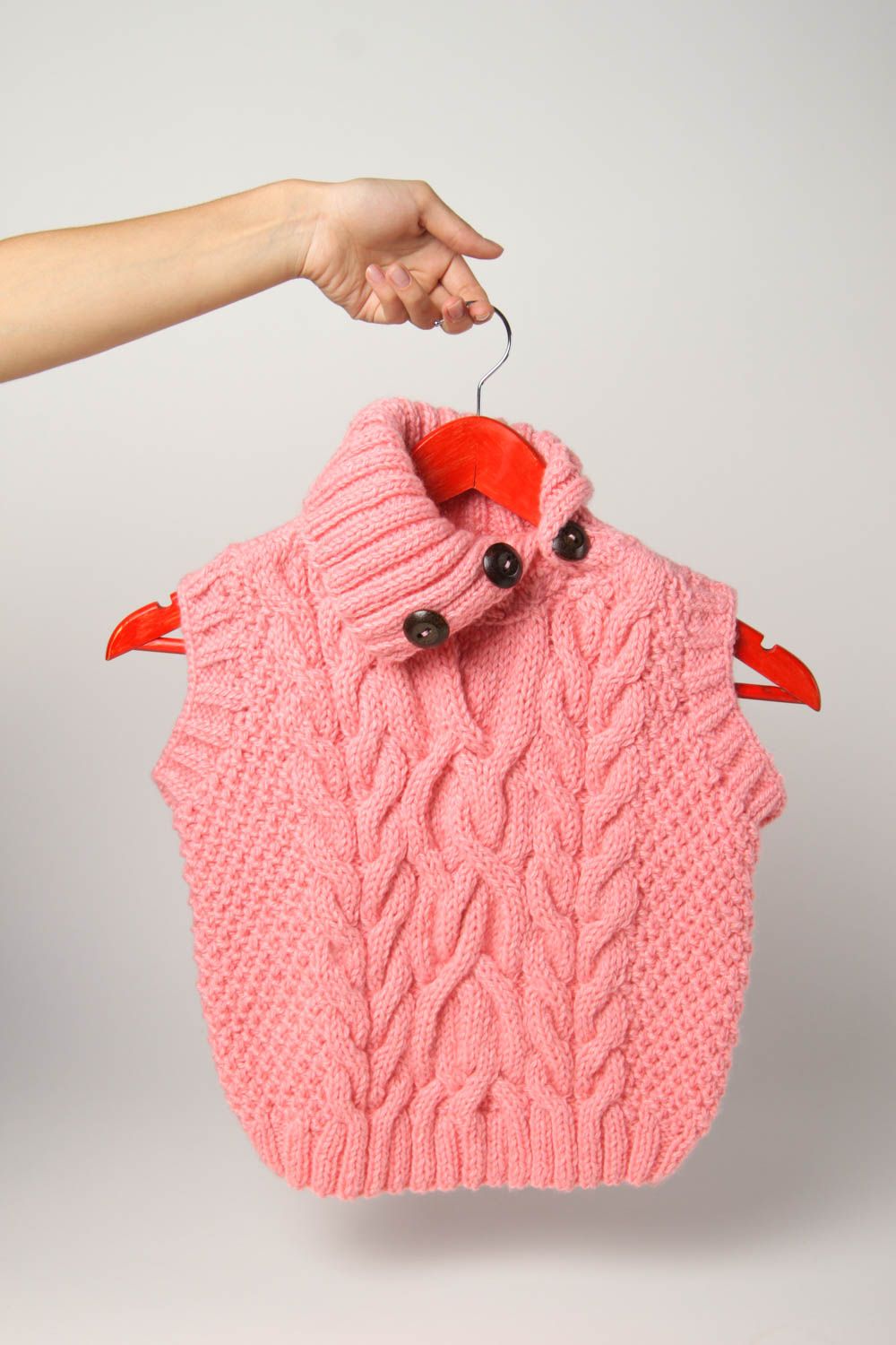 Designer vest pink winter waistcoat handmade vest knitted clothes for girls photo 2