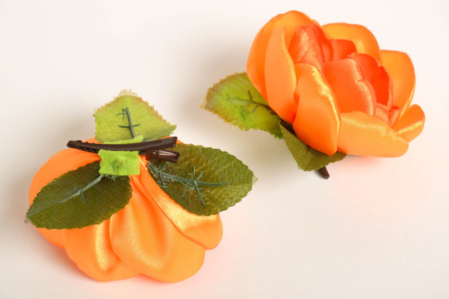 Аксессуары для волос украшения ручной работы персиковые заколки с цветами фото 4