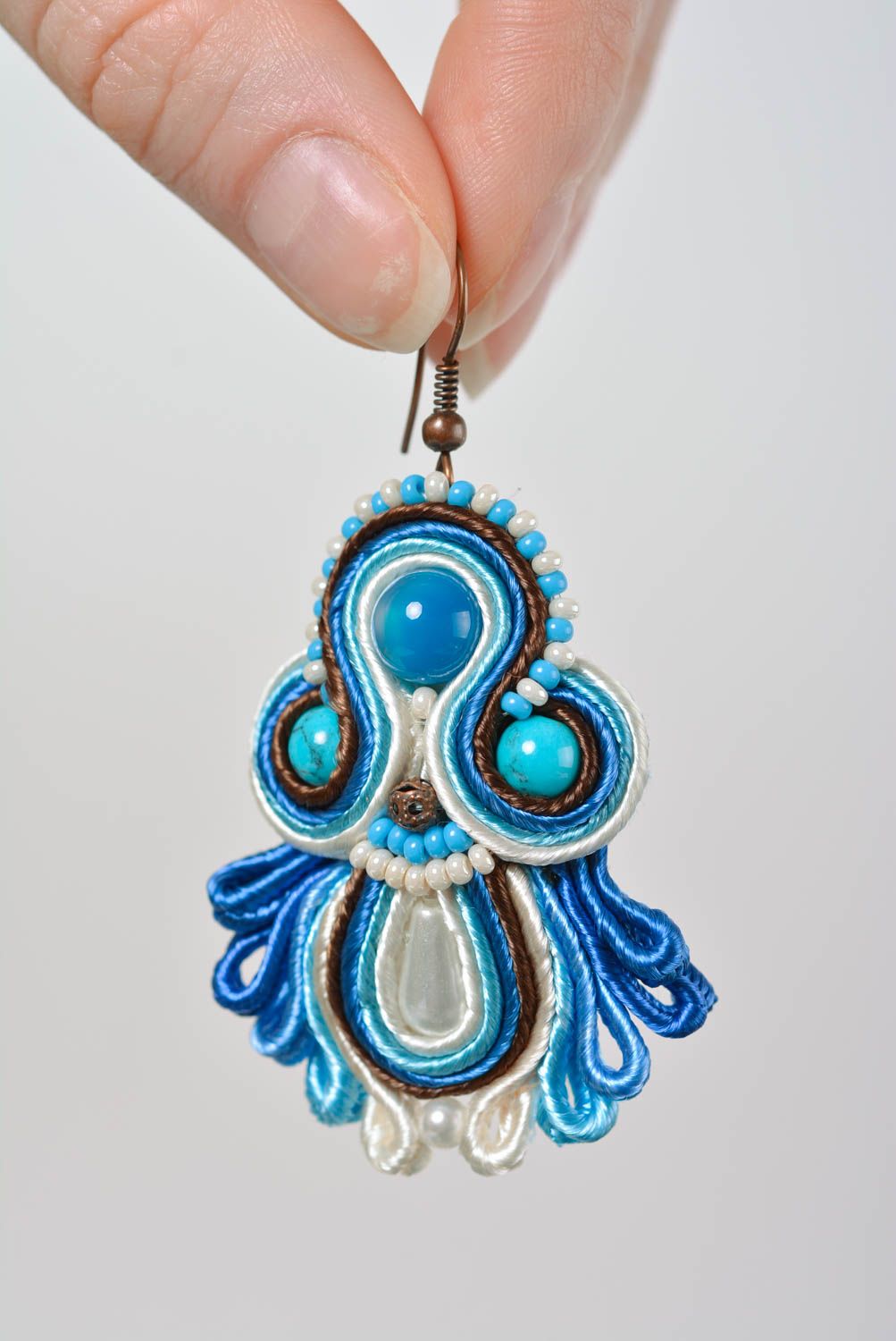 Handmade soutache jewelry soutache pendant and earrings accessories with stones photo 5
