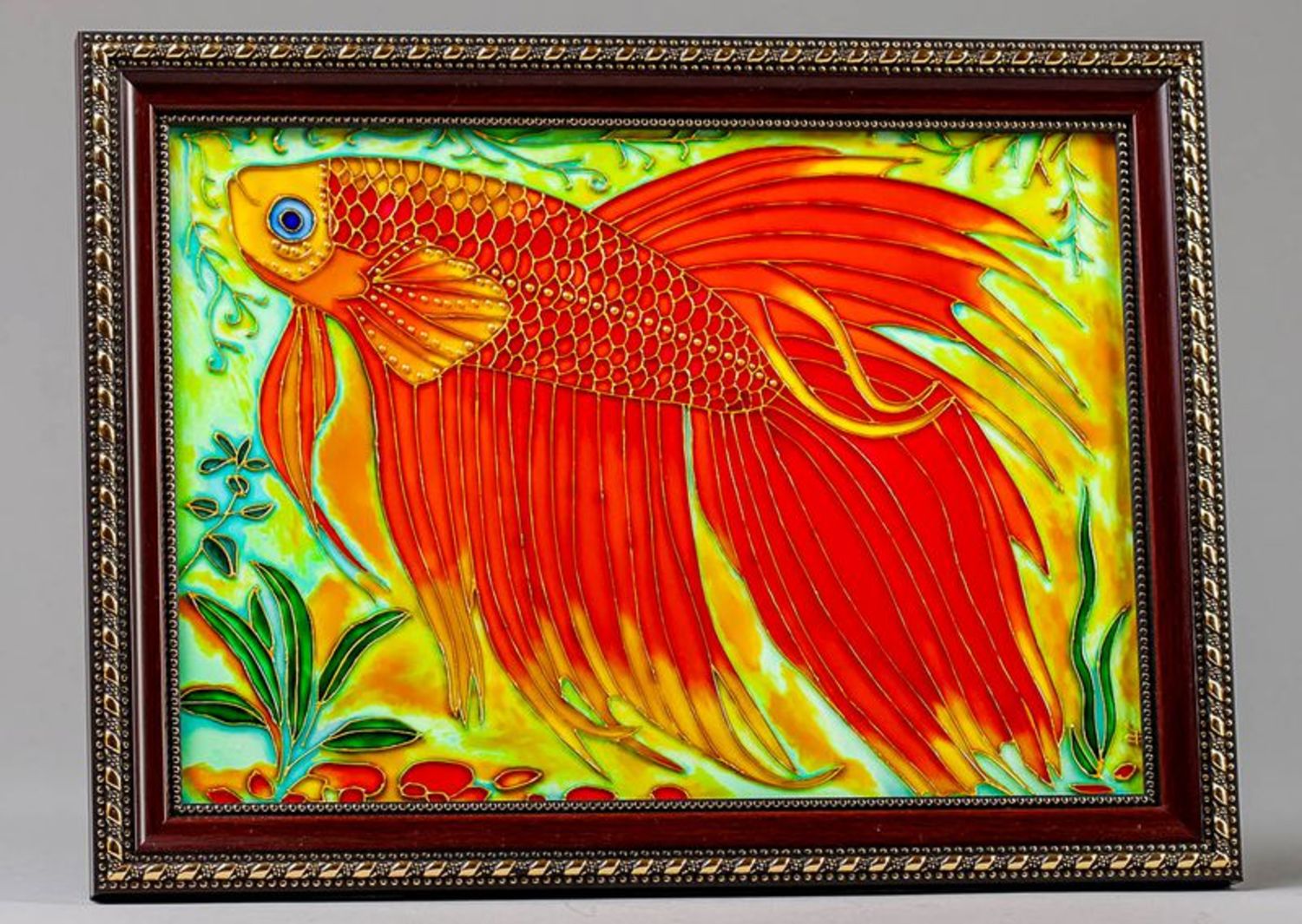 Stained glass picture Golden fish photo 3
