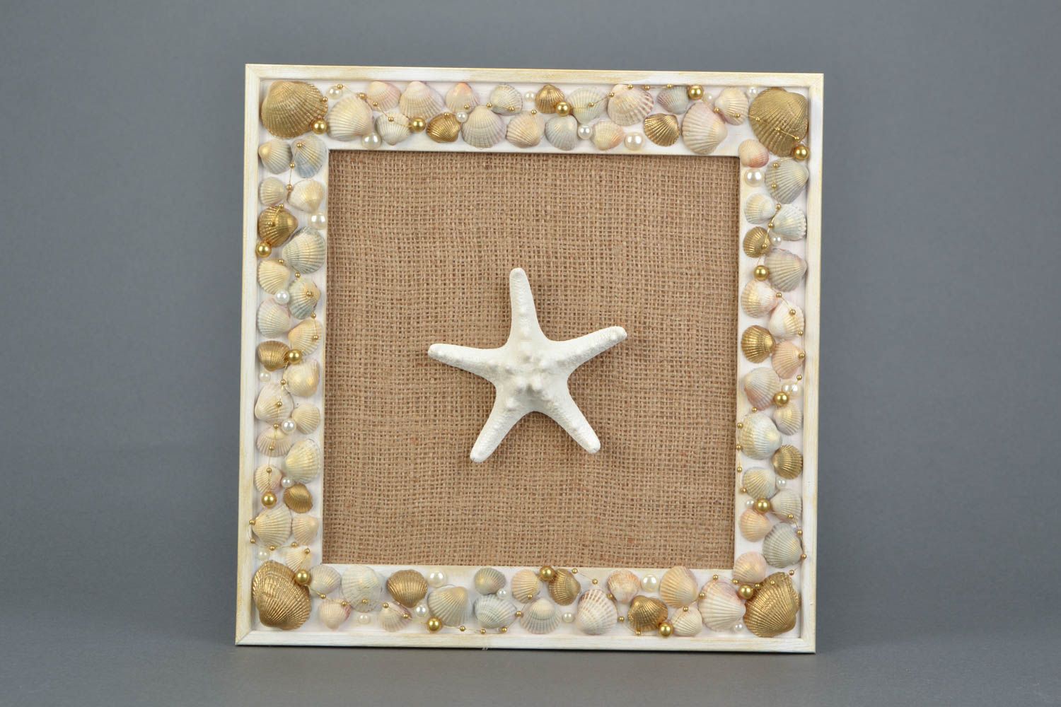 Cuadro artesanal con conchas y estrella del mar panel decorativo decorar paredes  foto 3
