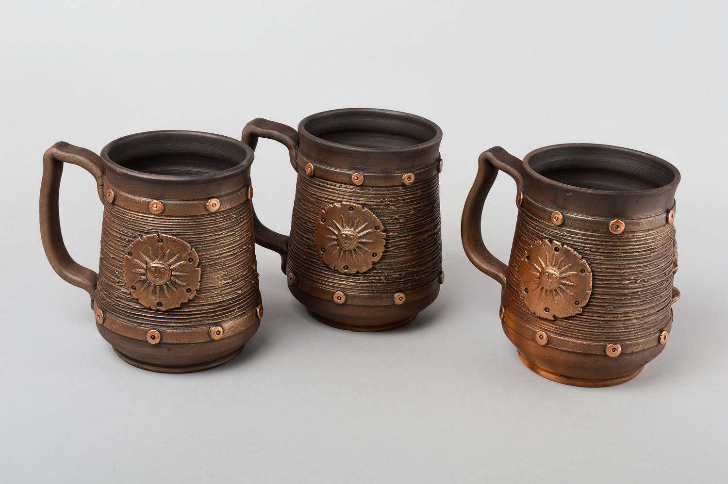 Keramik Geschirr Set handgefertigt Bier Krüge Männer Geschenk 3 Stück in Braun foto 2