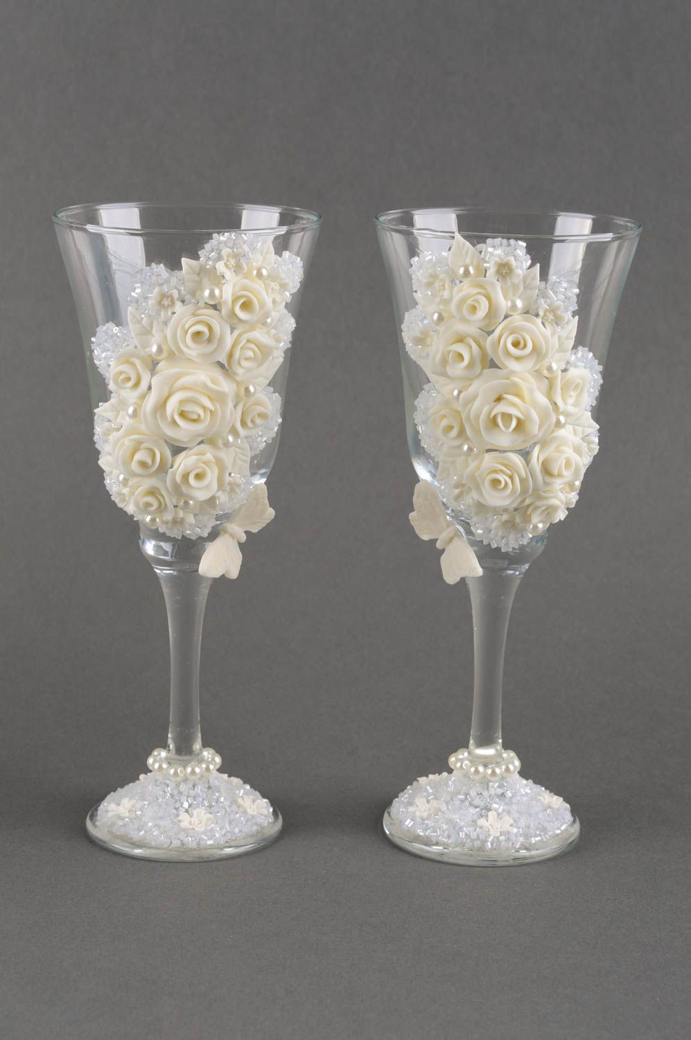 Verres à champagne fait main Vaisselle en verre 2 pcs Cadeau mariage avec décor photo 2