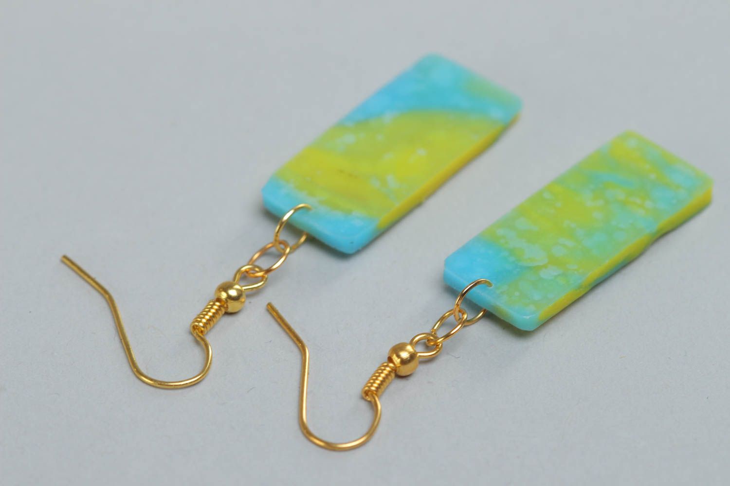 Handmade polymer clay earrings with Ukrainian symbolism yellow with blue photo 4
