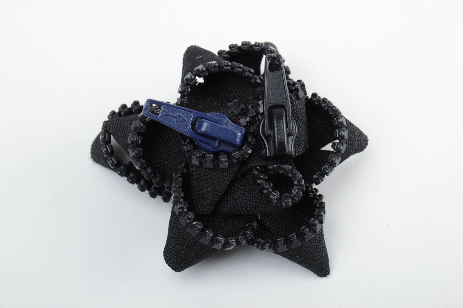 Small handmade black brooch with zipper stylish designer accessory for coat photo 2