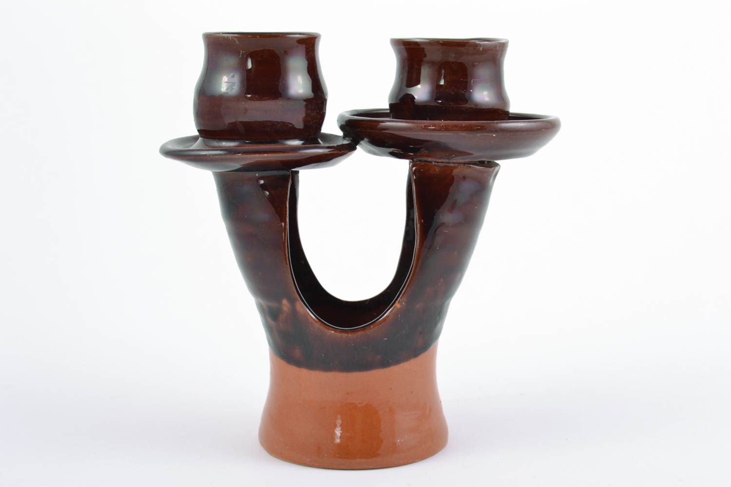 Short 6 inch dark brown ceramic candlestick holder 1,15 lb photo 2