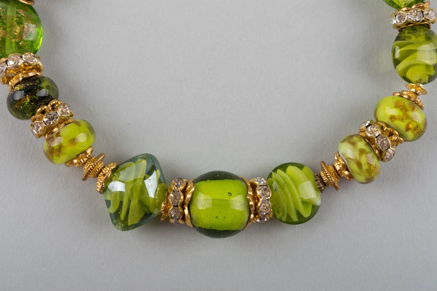 Beautiful green handmade designer necklace with Murano glass and crystal beads photo 4