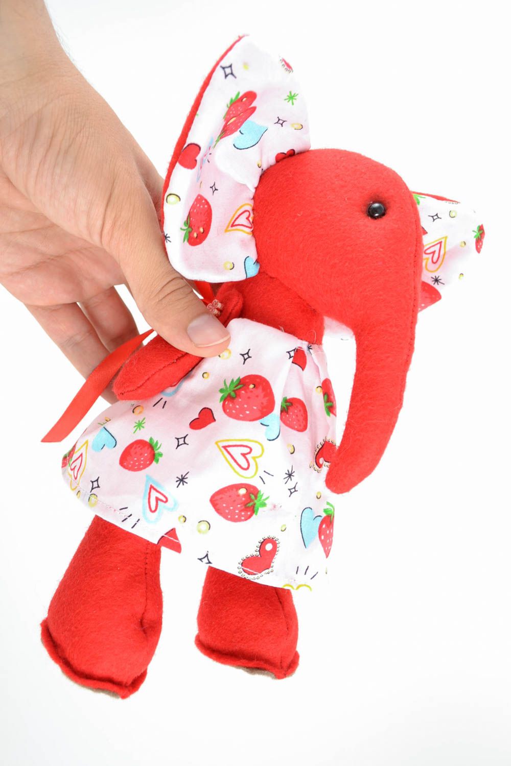 Children's nice handmade felt fabric soft toy elephant of red color photo 5