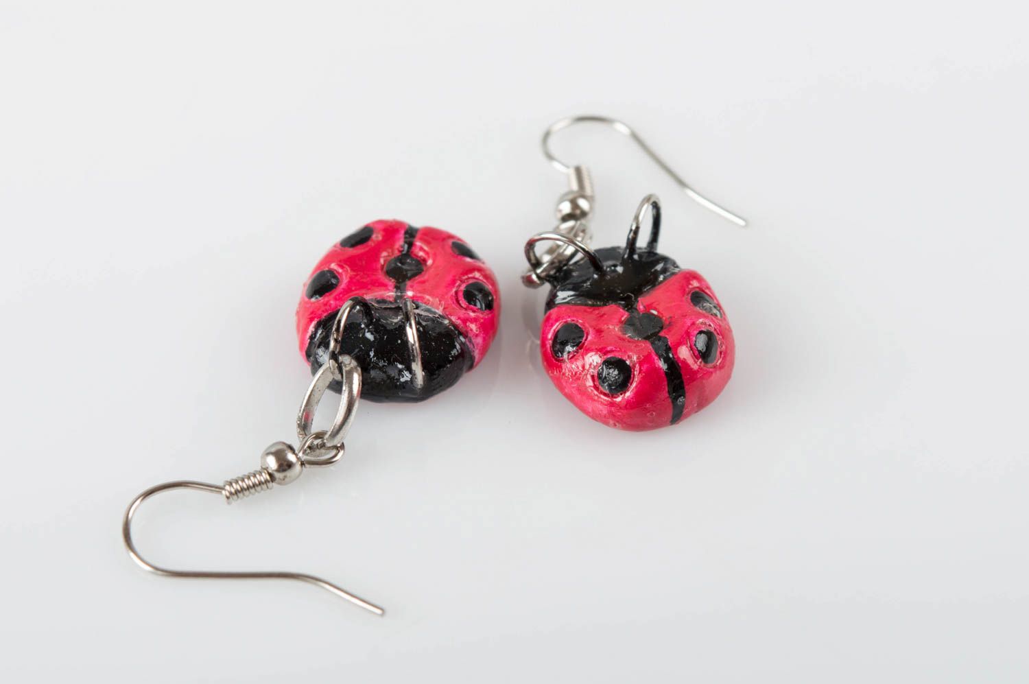 Designer clay earrings handmade ceramic accessories ladybug shaped jewelry photo 3