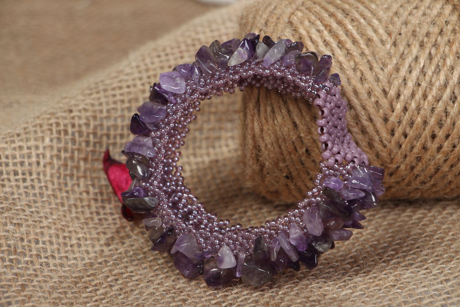 Amethyst purple stone beads all-size bracelet for women photo 4