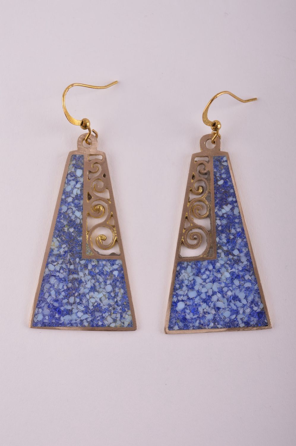 Handmade brass earrings metal earrings with beads gemstone earrings for girls photo 3