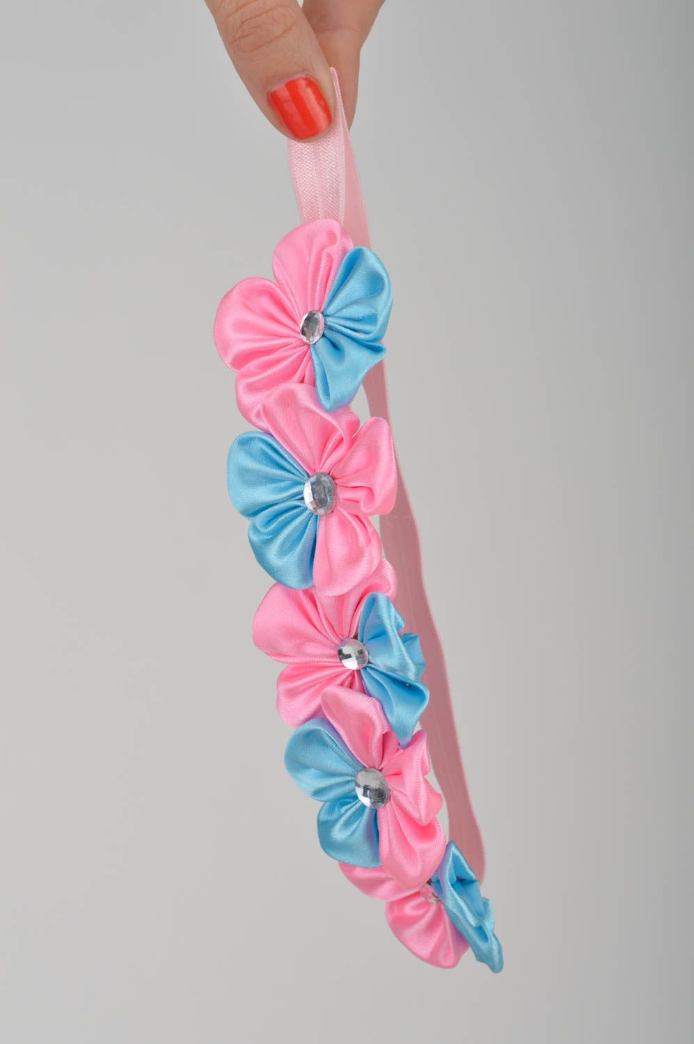 Beautiful festive handmade children's kanzashi textile flower headband  photo 3