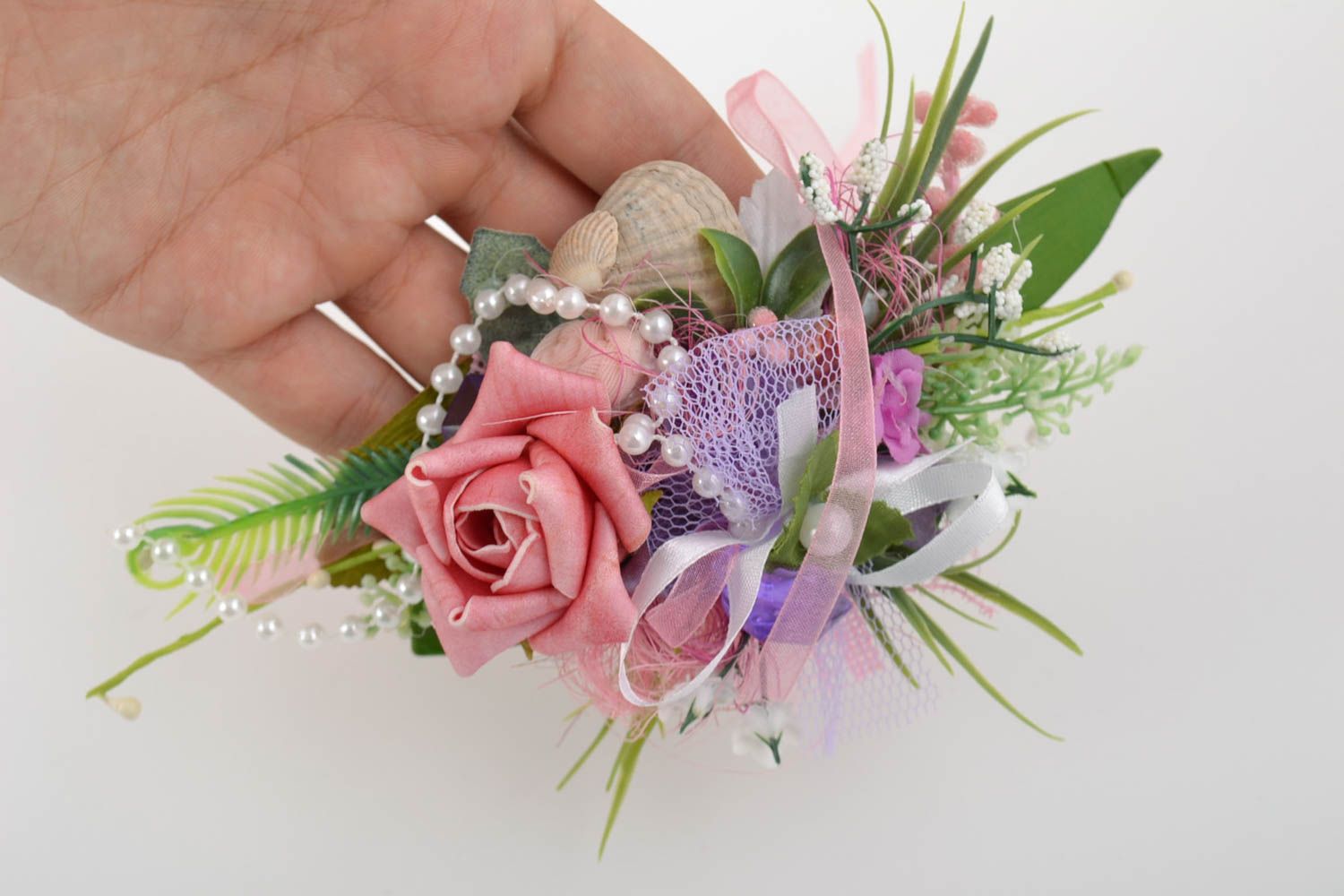 Handmade Blumenschmuck Braut Hochzeit Accessoire Blumen Armband schön bunt foto 5