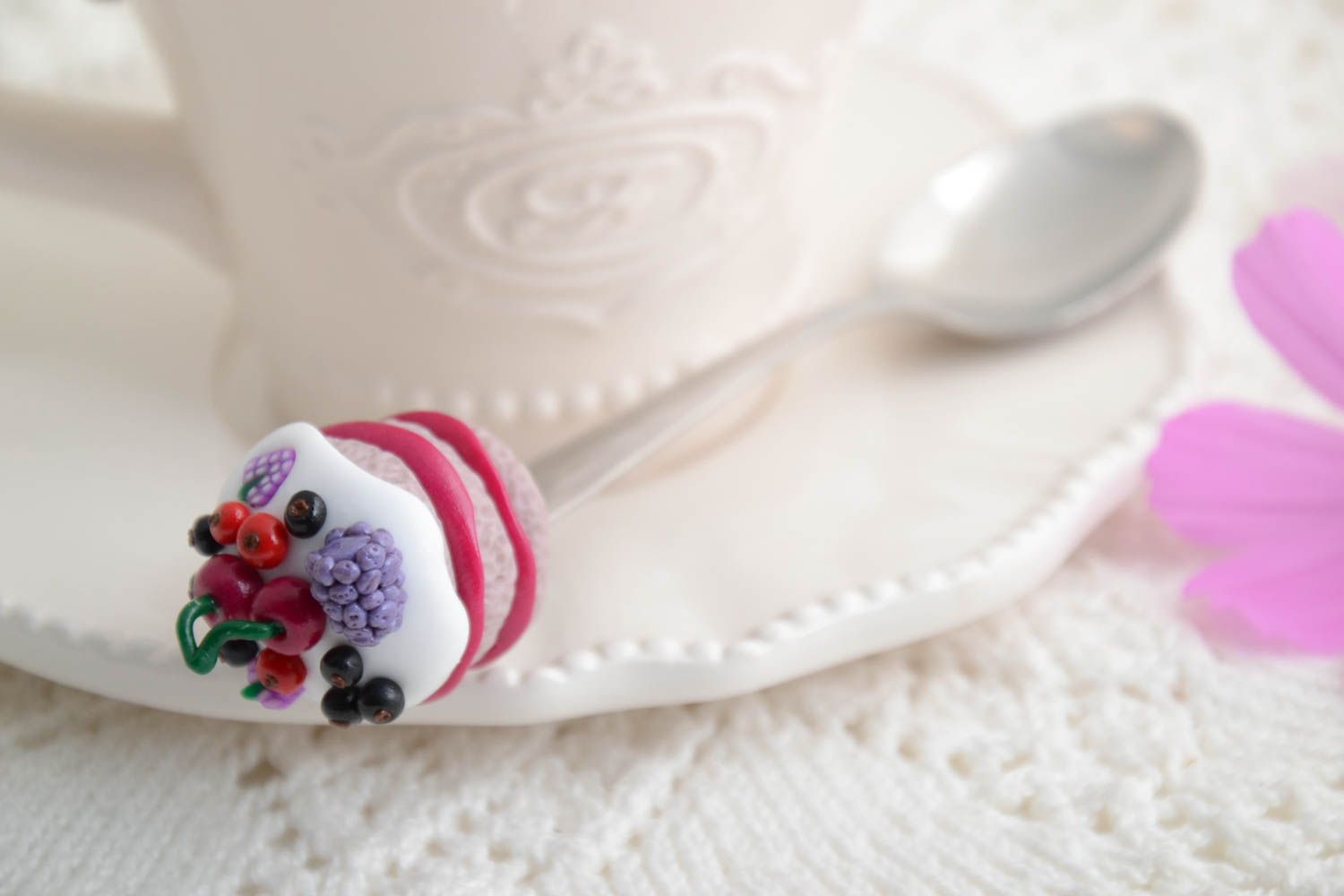 Handmade dessert spoon kitchen cutlery polymer clay gifts for children tea spoon photo 1