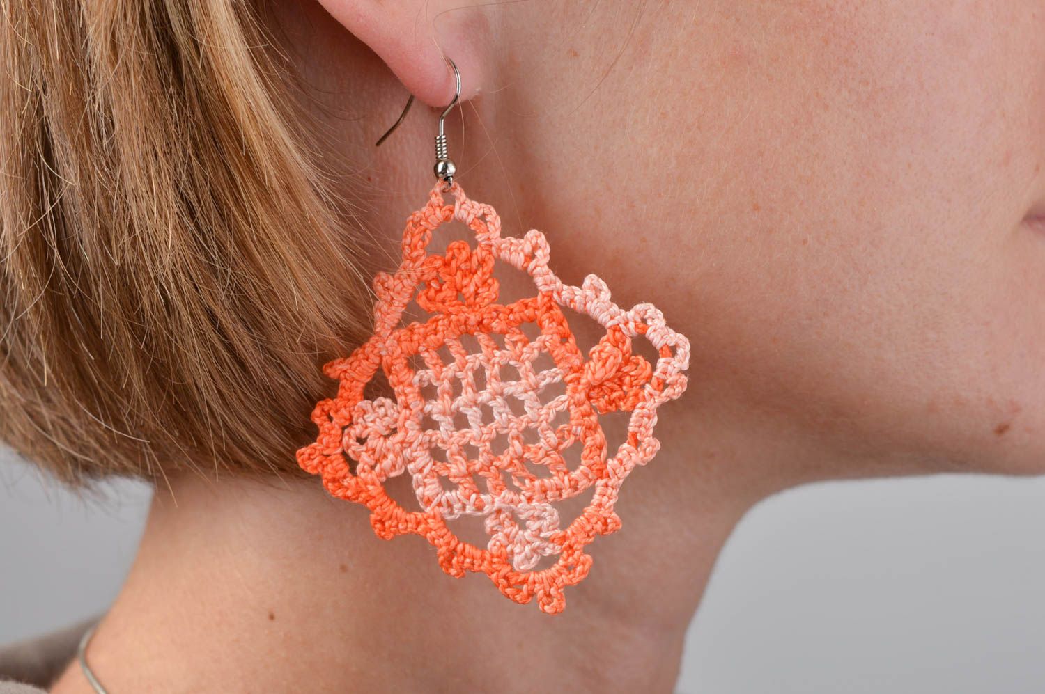 Handmade jewelry unusual earrings large earrings crocheted earrings gift ideas photo 1