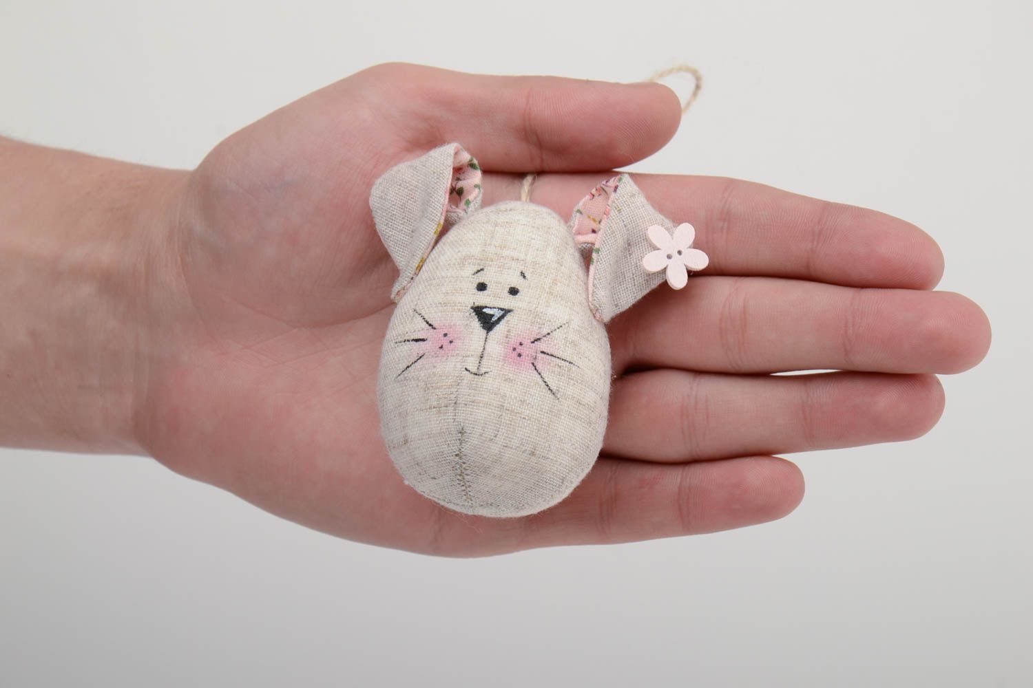 Handmade decorative soft interior pendant with eyelet rabbit made of natural linen  photo 5